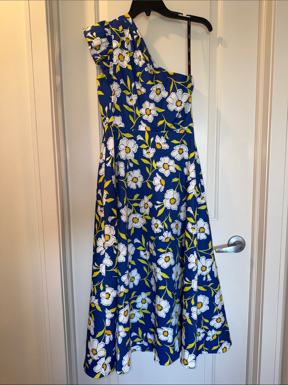 kate spade One-Shoulder Royal Blue & Yellow Floral Cocktail Midi Dress • size 6 - Picture 3 of 7